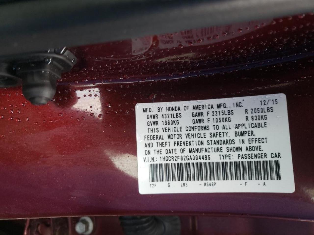Photo 10 from auction – 2016 HONDA ACCORD EXL with VIN 1HGCR2F82GA094495