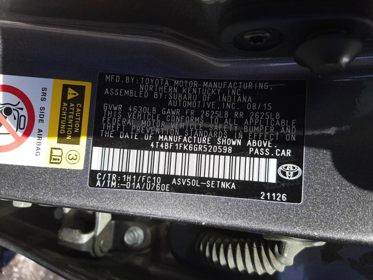 Photo 10 from auction – 2016 TOYOTA CAMRY LE with VIN 4T4BF1FK6GR520598