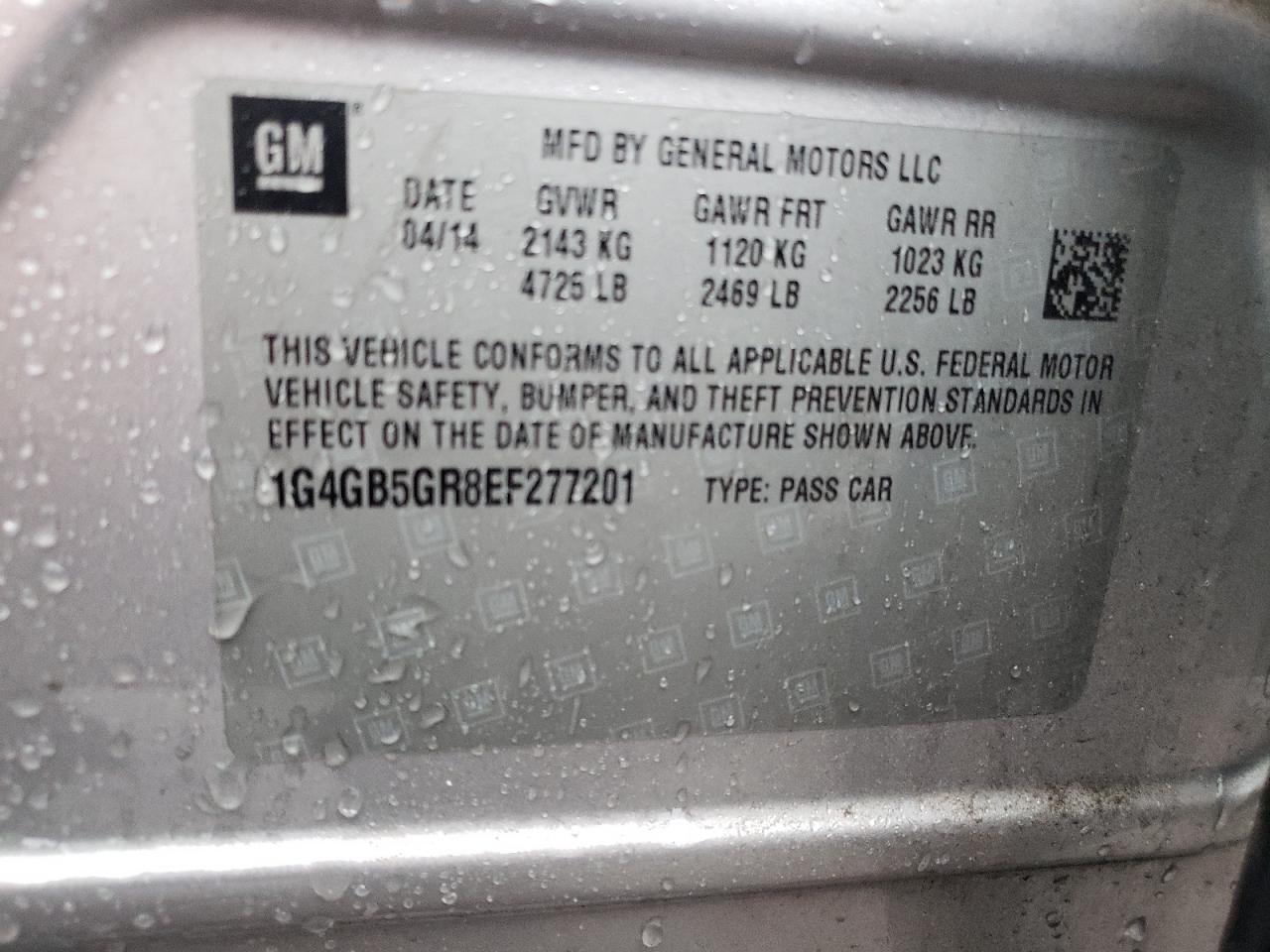 Photo 10 from auction – 2014 BUICK LACROSSE with VIN 1G4GB5GR8EF277201