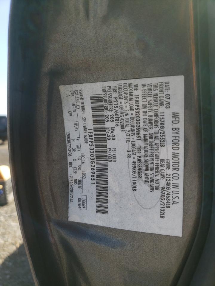 Photo 10 from auction – 2003 FORD TAURUS SE with VIN 1FAFP53203G269651
