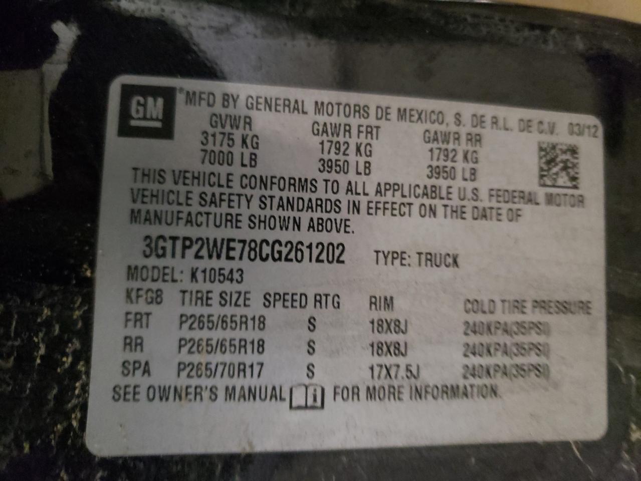 Photo 10 from auction – 2012 GMC SIERRA K15 with VIN 3GTP2WE78CG261202