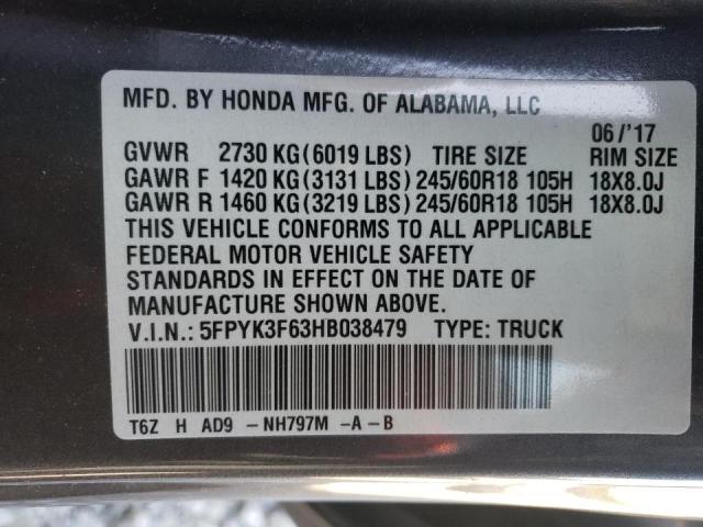 Photo 10 from auction – 2017 HONDA RIDGELINE with VIN 5FPYK3F63HB038479