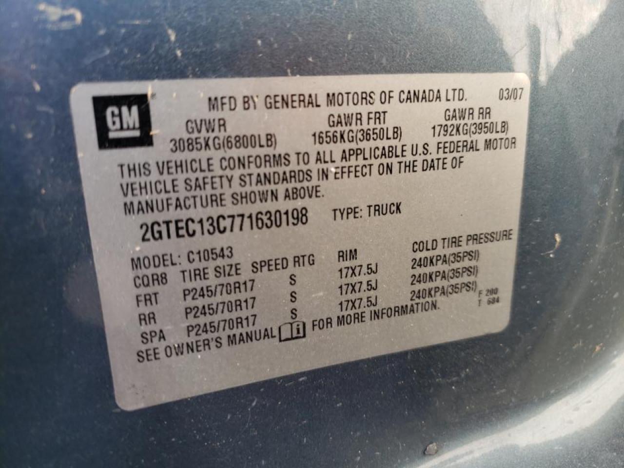 Photo 10 from auction – 2007 GMC NEW SIERRA with VIN 2GTEC13C771630198