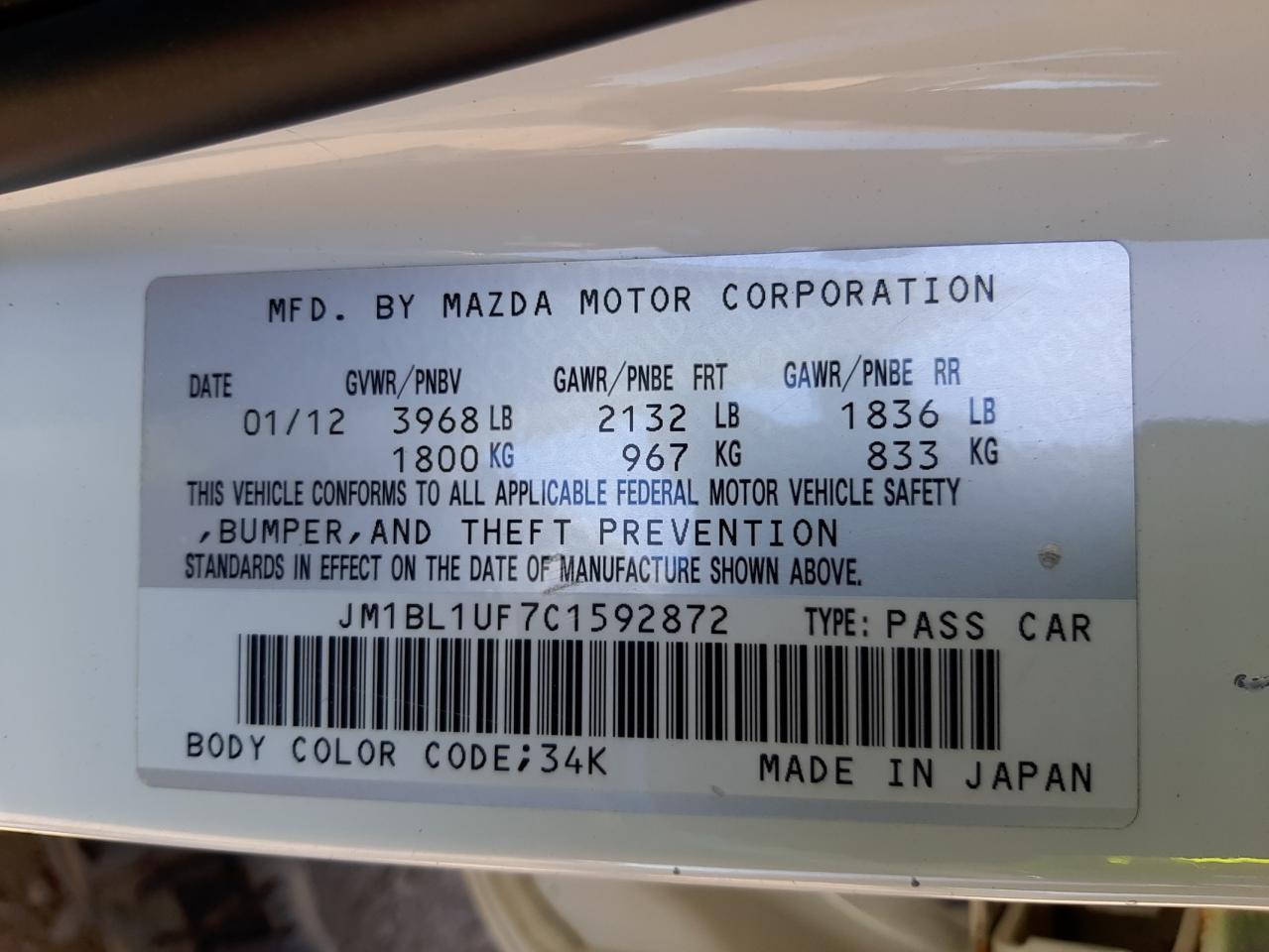 Photo 10 from auction – 2012 MAZDA 3 I with VIN JM1BL1UF7C1592872