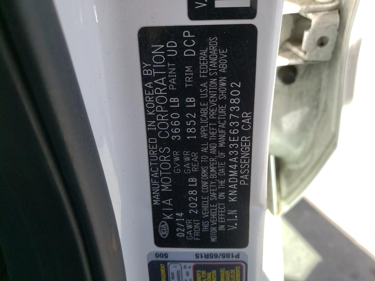 Photo 10 from auction – 2014 KIA RIO LX with VIN KNADM4A33E6373802