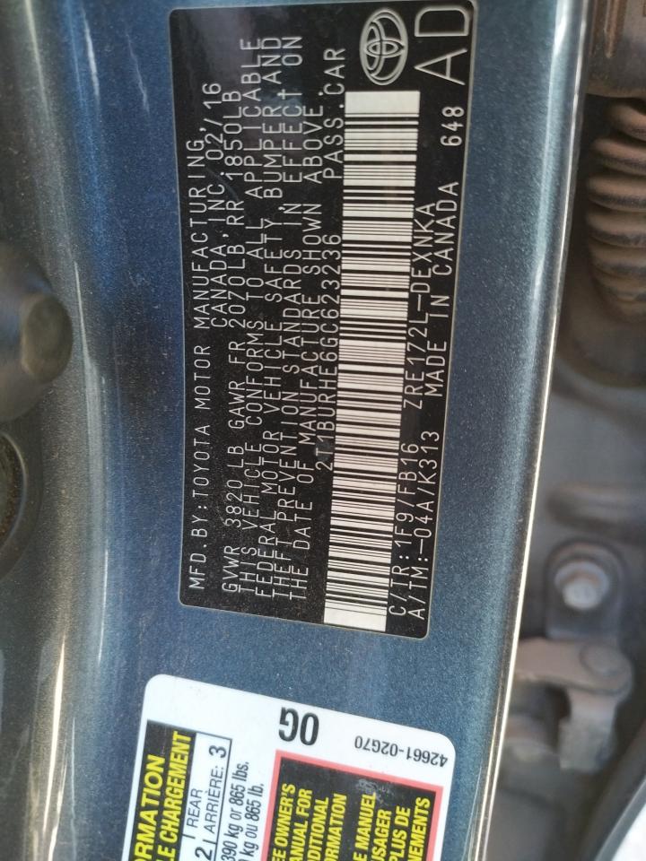 Photo 10 from auction – 2016 TOYOTA COROLLA L with VIN 2T1BURHE6GC623236