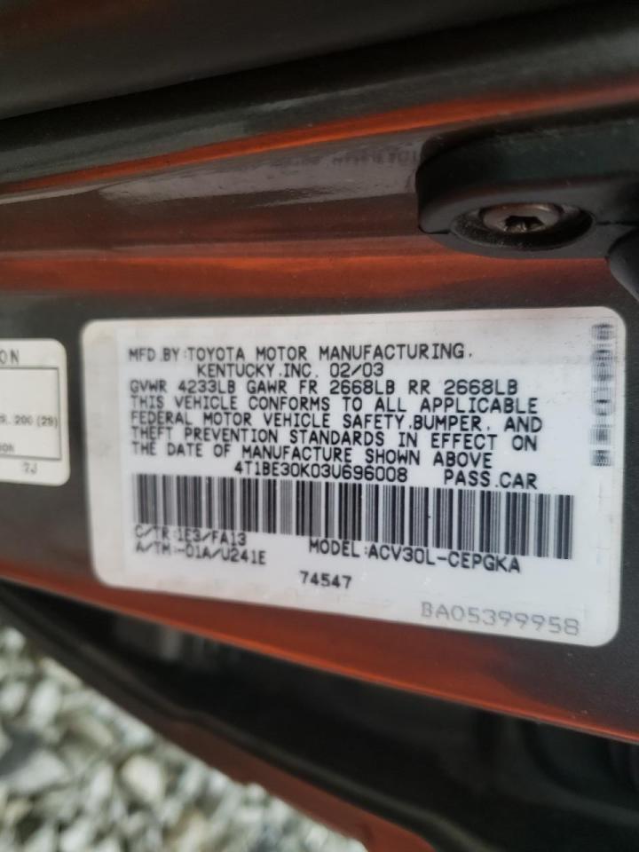 Photo 10 from auction – 2003 TOYOTA CAMRY LE with VIN 4T1BE30K03U696008