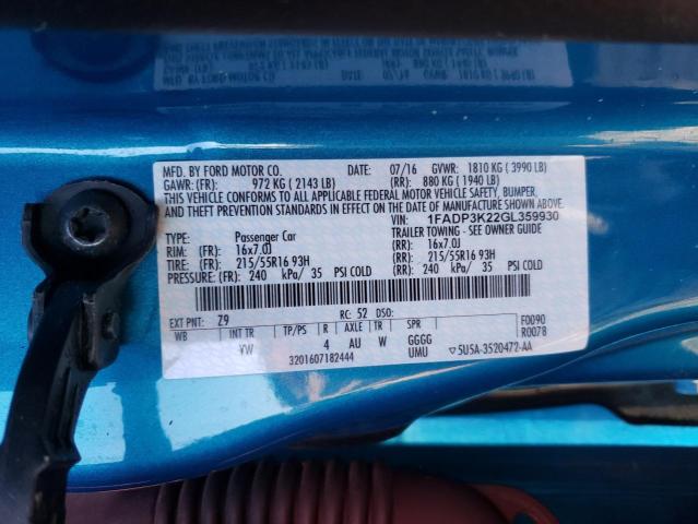 Photo 10 from auction – 2016 FORD FOCUS SE with VIN 1FADP3K22GL359930