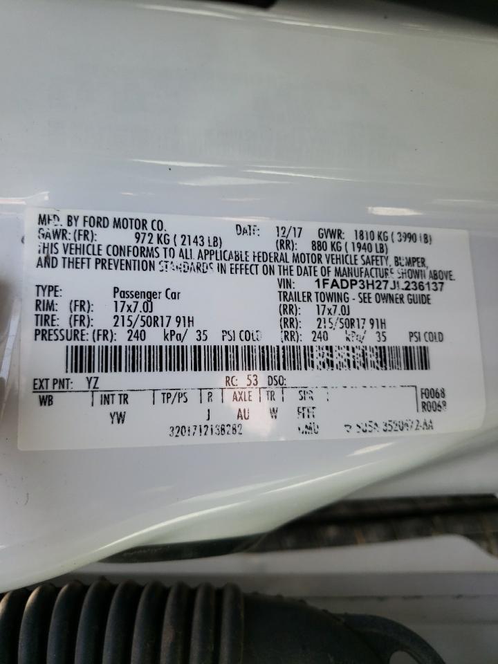 Photo 10 from auction – 2018 FORD FOCUS SEL with VIN 1FADP3H27JL236137