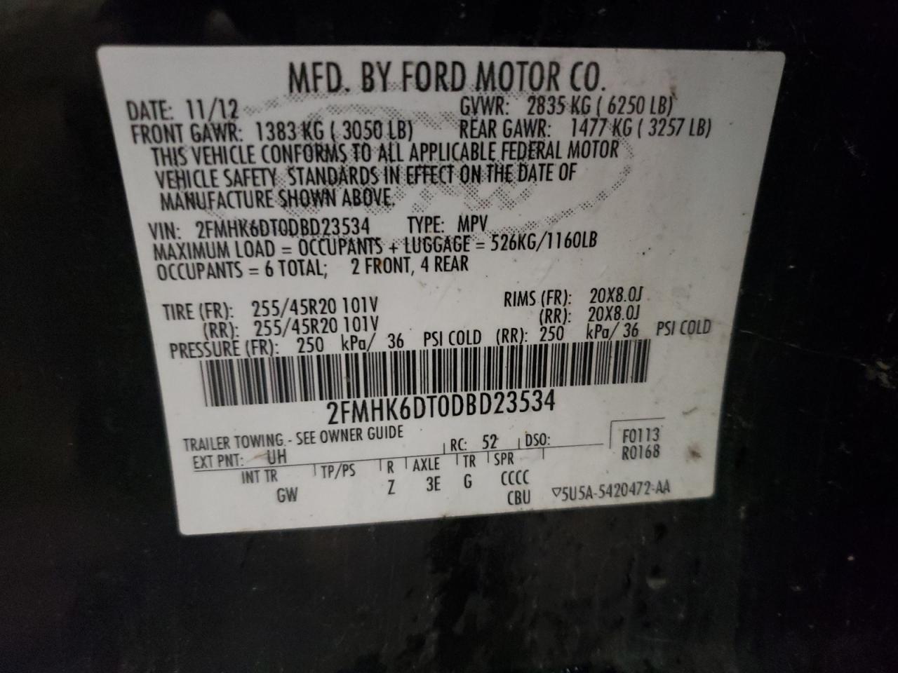 Photo 10 from auction – 2013 FORD FLEX LIMIT with VIN 2FMHK6DT0DBD23534