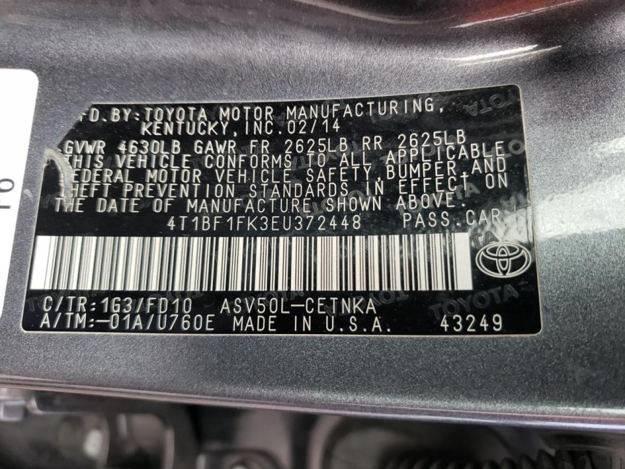 Photo 10 from auction – 2014 TOYOTA CAMRY L with VIN 4T1BF1FK3EU372448