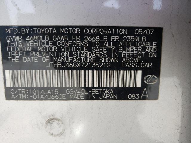 Photo 10 from auction – 2007 LEXUS ES 350 with VIN JTHBJ46GX72135212