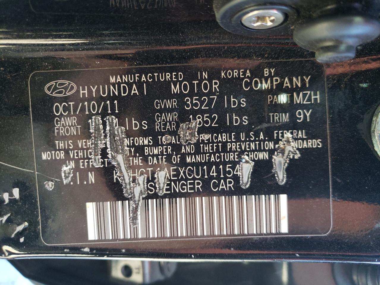 Photo 10 from auction – 2012 HYUNDAI ACCENT GLS with VIN KMHCT4AEXCU141544