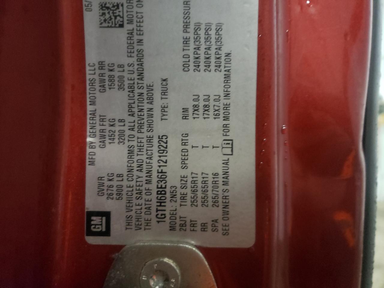 Photo 10 from auction – 2015 GMC CANYON SLE with VIN 1GTH6BE36F1219225