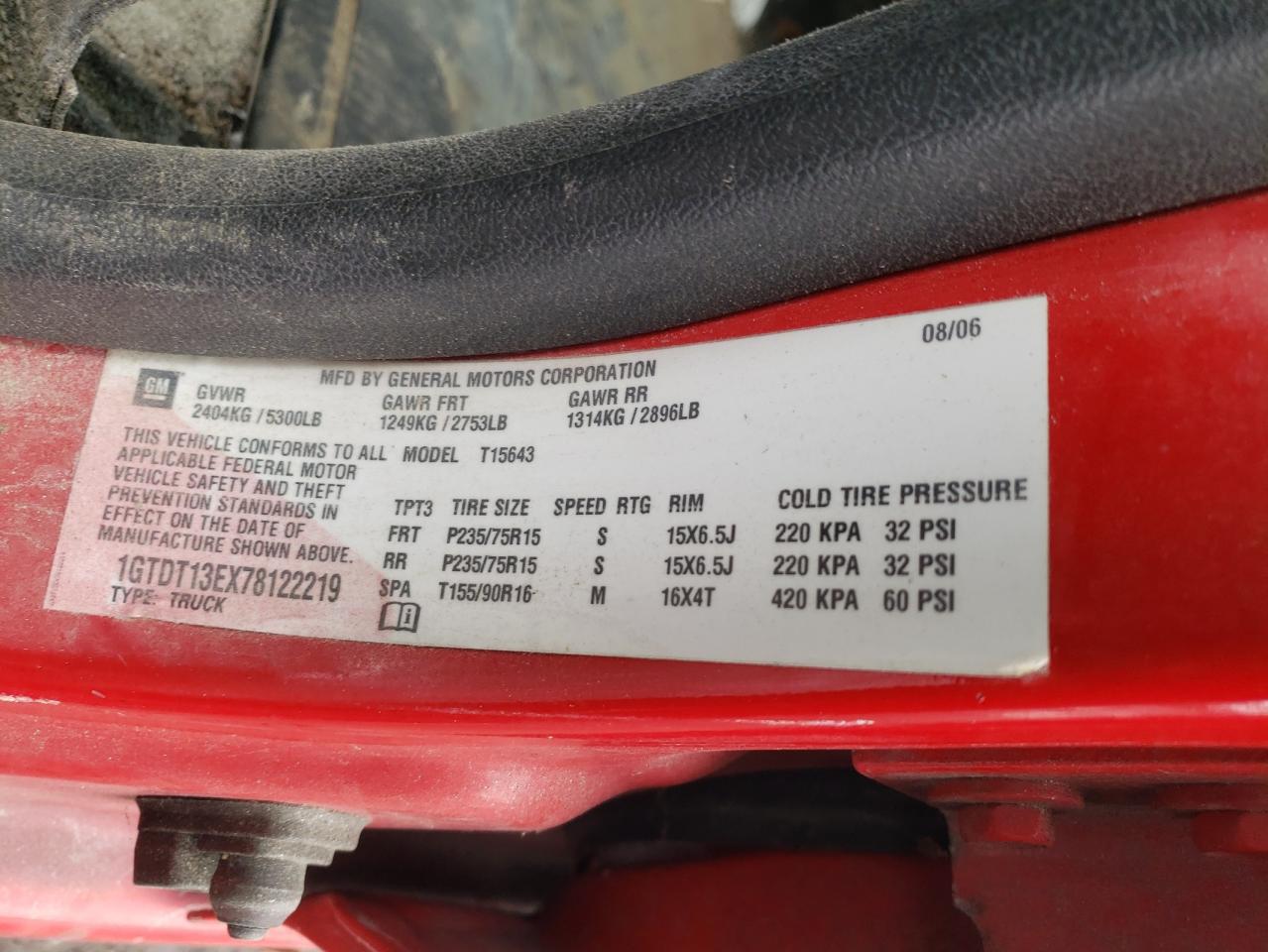 Photo 10 from auction – 2007 GMC CANYON with VIN 1GTDT13EX78122219
