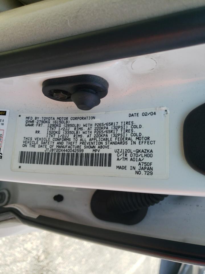 Photo 10 from auction – 2004 LEXUS GX 470 with VIN JTJBT20X440042599