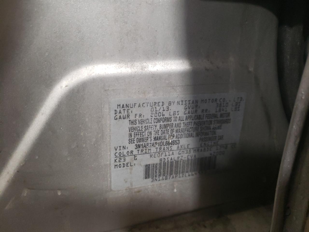 Photo 10 from auction – 2013 NISSAN SENTRA S with VIN 3N1AB7AP1DL664953