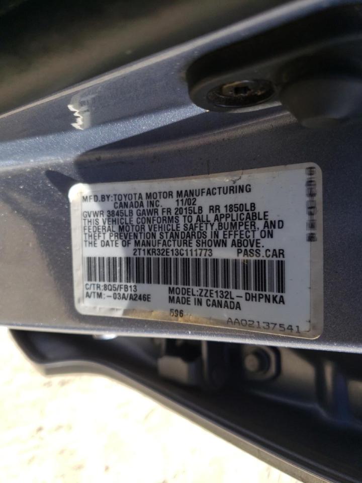 Photo 10 from auction – 2003 TOYOTA COROLLA MA with VIN 2T1KR32E13C111773