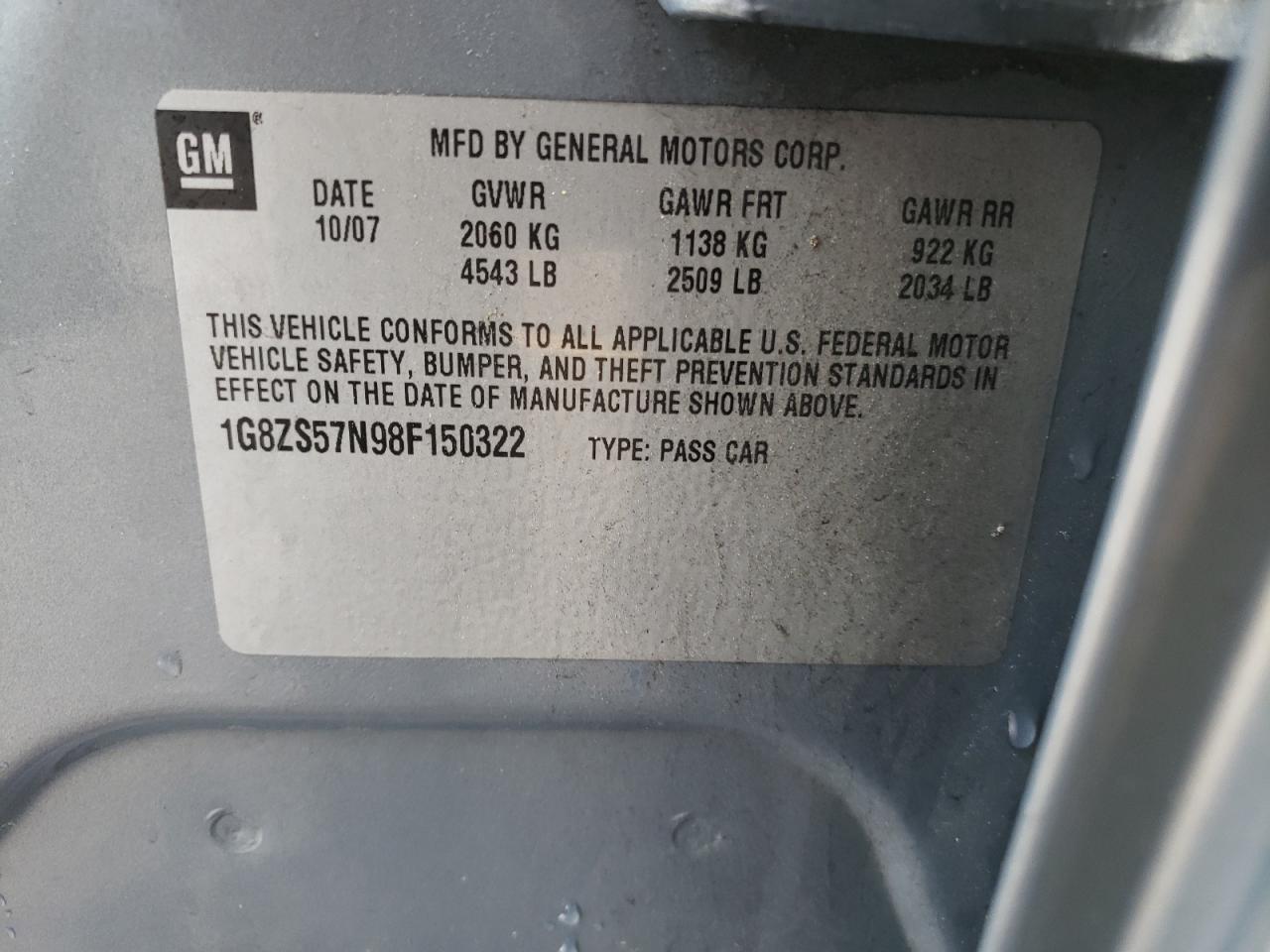 Photo 10 from auction – 2008 SATURN AURA XE with VIN 1G8ZS57N98F150322