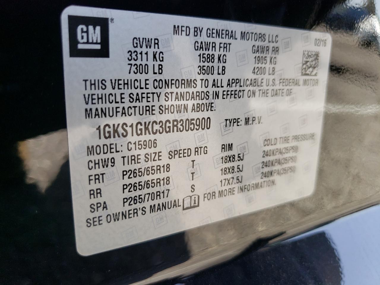 Photo 10 from auction – 2016 GMC YUKON DENA with VIN 1GKS1GKC3GR305900