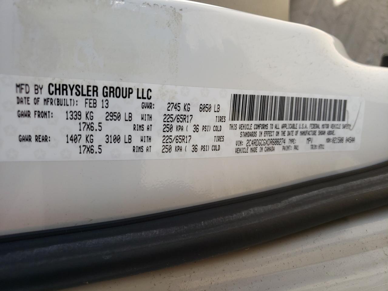 Photo 10 from auction – 2013 DODGE GRAND CARA with VIN 2C4RDGCGXDR688274