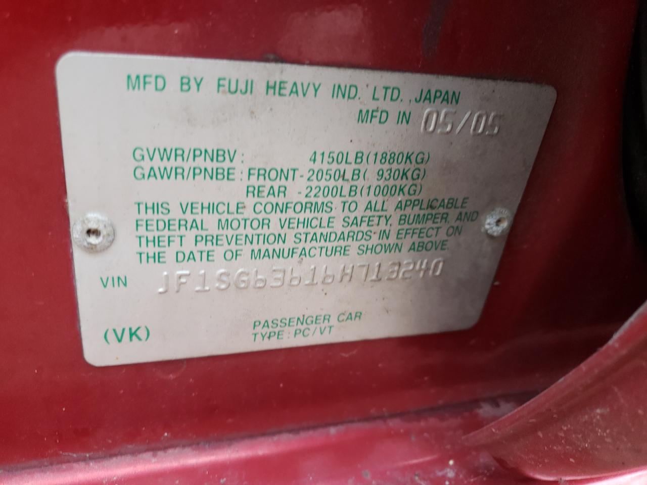 Photo 10 from auction – 2006 SUBARU FORESTER 2 with VIN JF1SG63616H713240