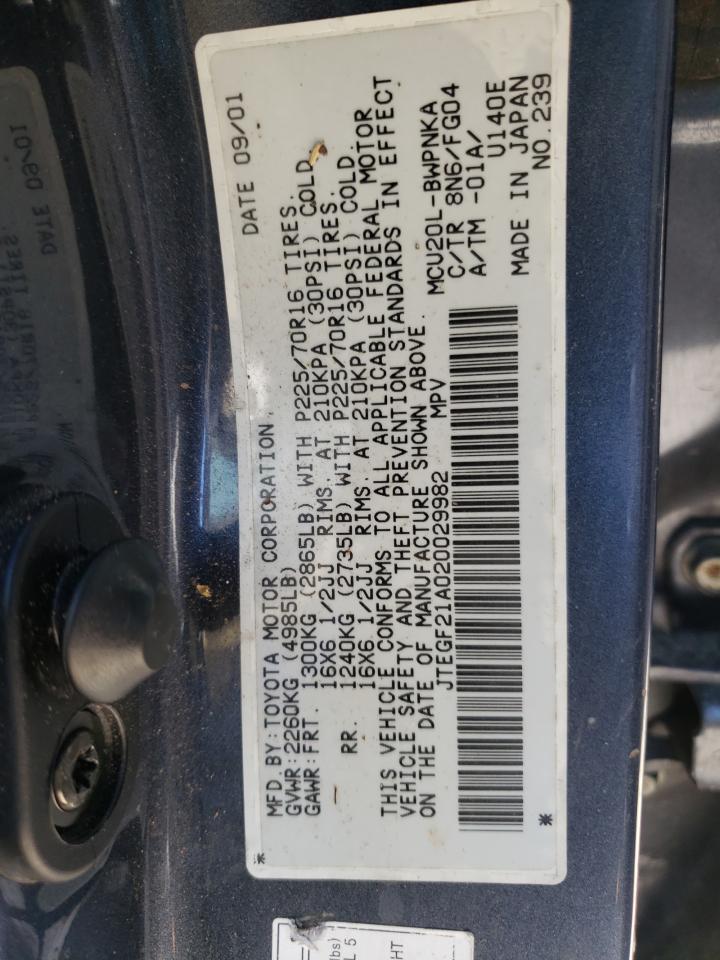 Photo 10 from auction – 2002 TOYOTA HIGHLANDER with VIN JTEGF21A020029982
