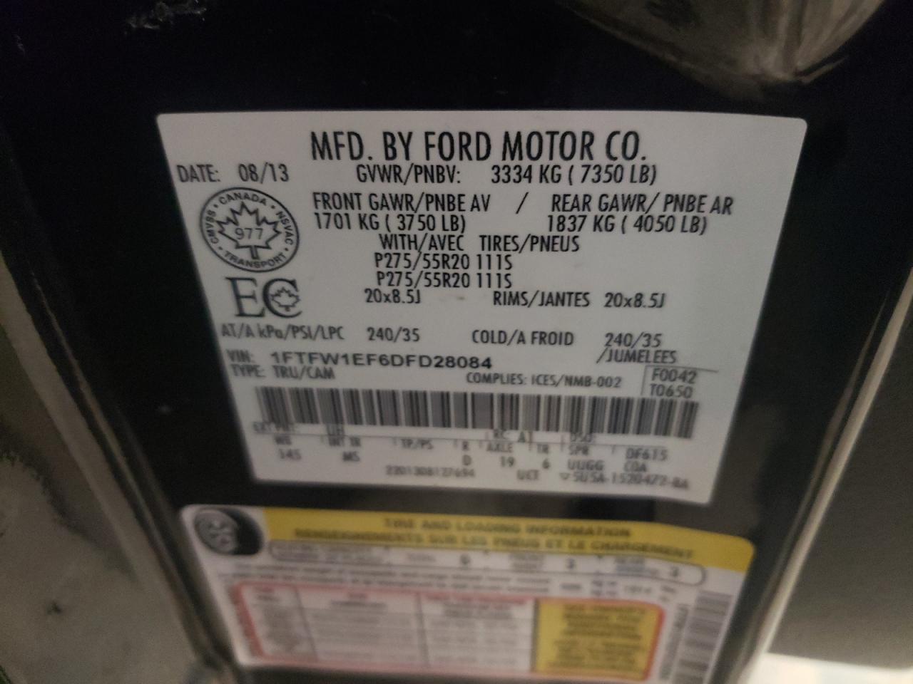 Photo 10 from auction – 2013 FORD F150 SUPER with VIN 1FTFW1EF6DFD28084
