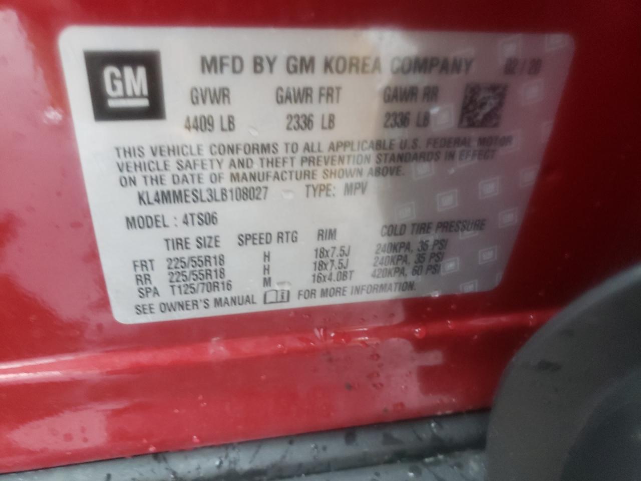 Photo 10 from auction – 2020 BUICK ENCORE GX with VIN KL4MMESL3LB108027