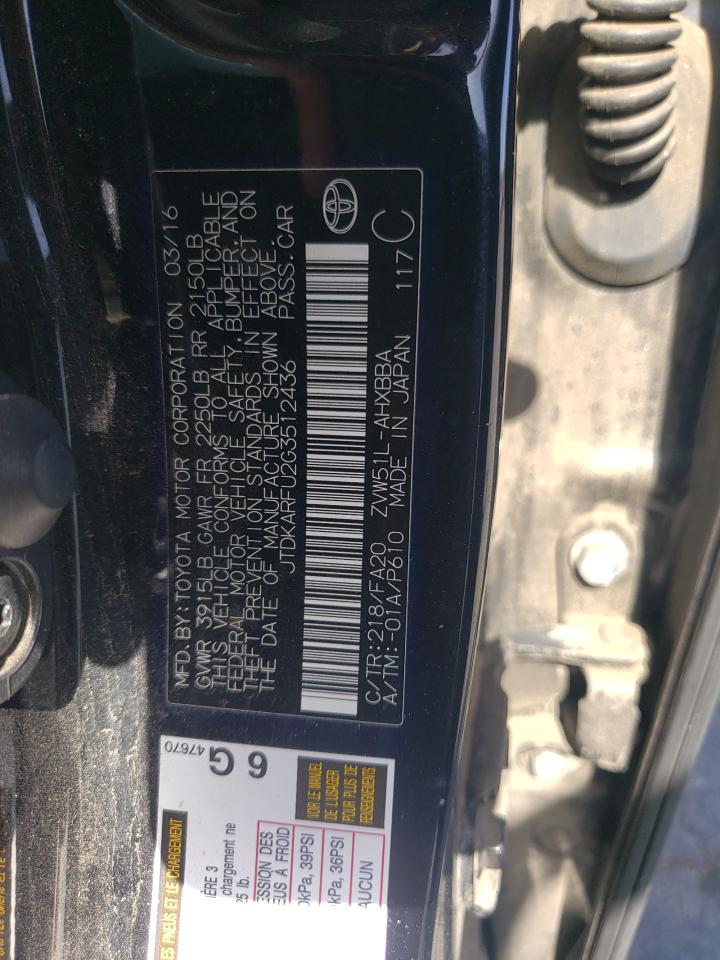 Photo 10 from auction – 2016 TOYOTA PRIUS with VIN JTDKARFU2G3512436