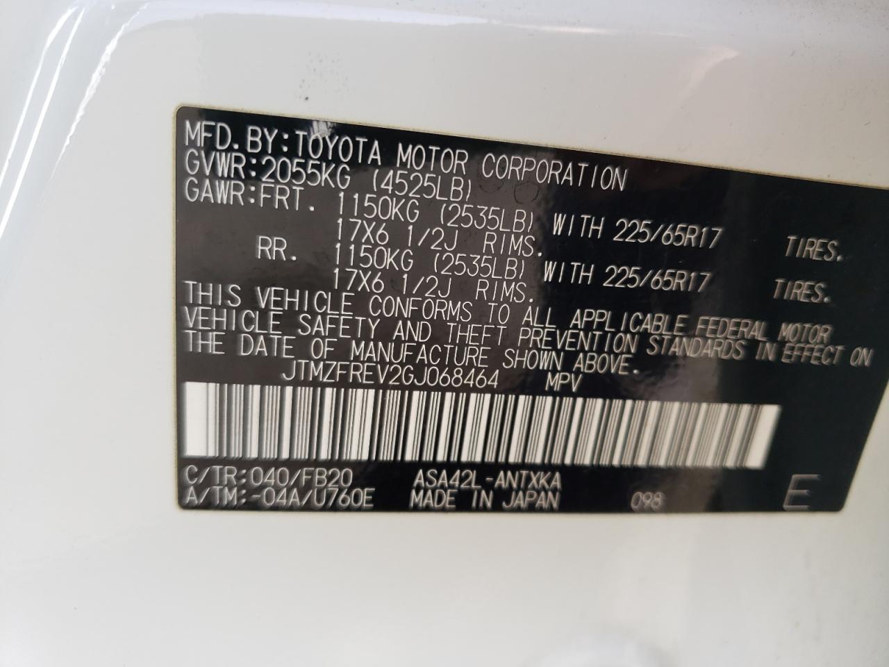 Photo 10 from auction – 2016 TOYOTA RAV4 LE with VIN JTMZFREV2GJ068464