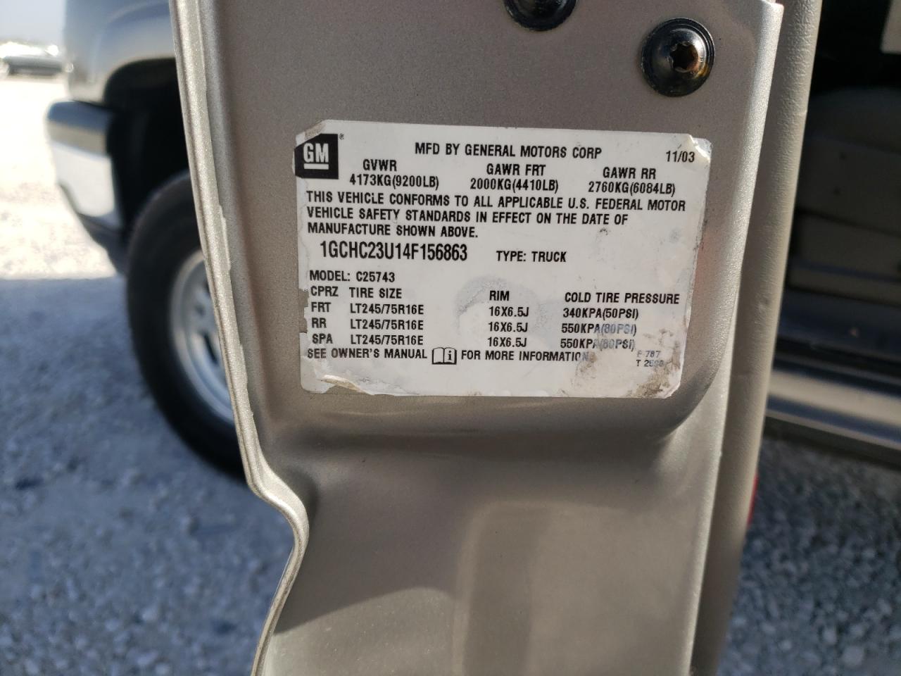 Photo 10 from auction – 2003 GMC SIERRA K25 with VIN 1GTHK23U03F201017