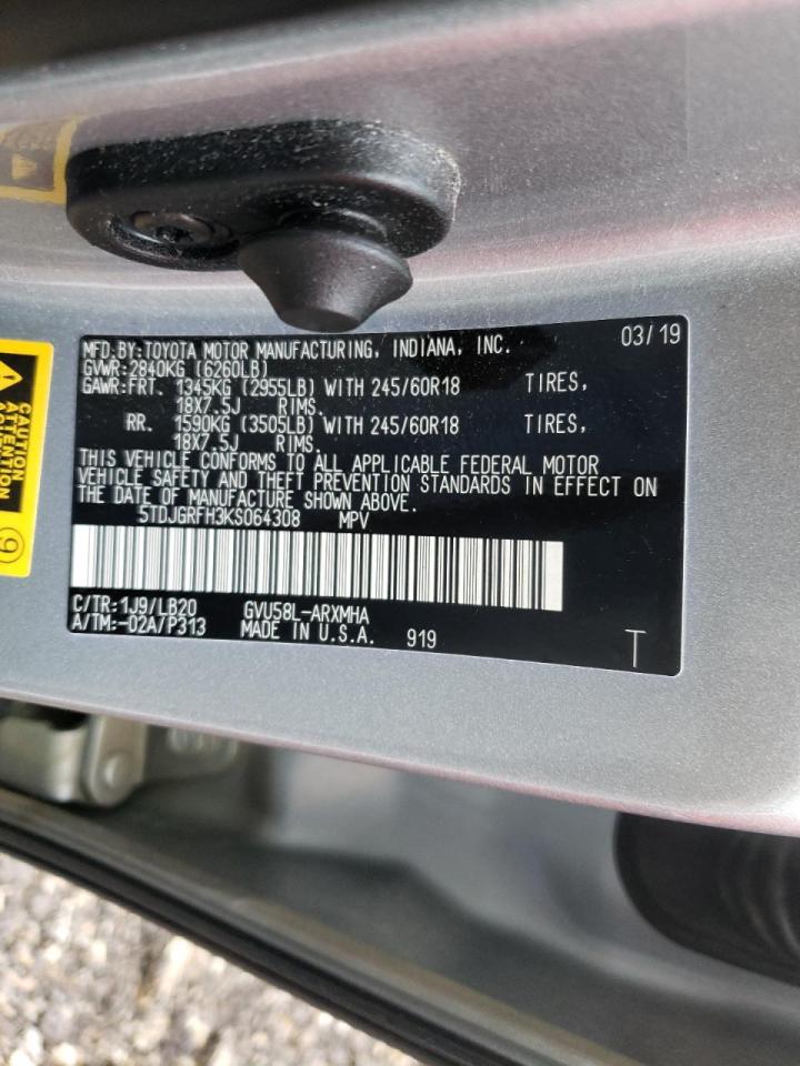 Photo 10 from auction – 2019 TOYOTA HIGHLANDER with VIN 5TDJGRFH3KS064308