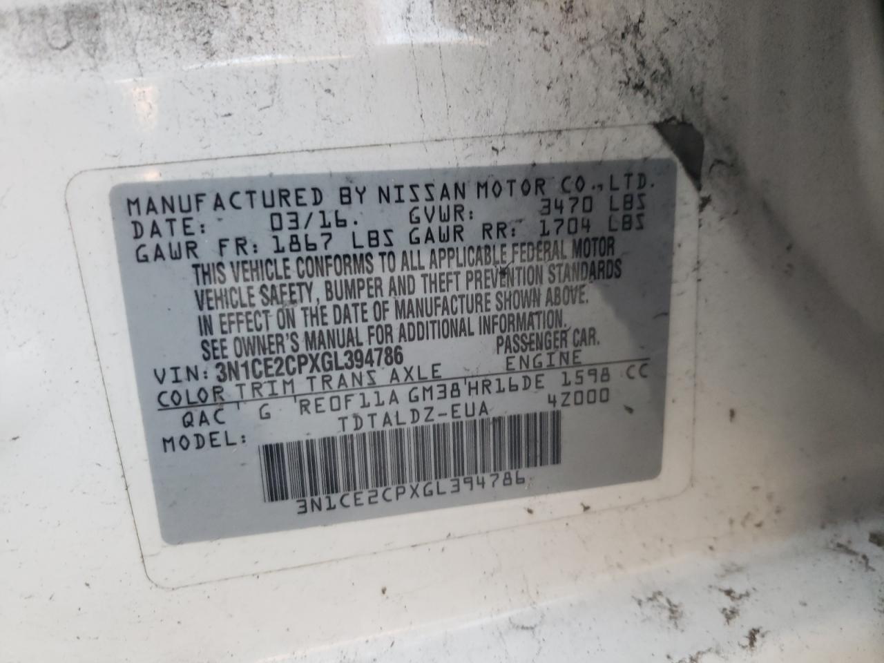 Photo 10 from auction – 2016 NISSAN VERSA NOTE with VIN 3N1CE2CPXGL394786