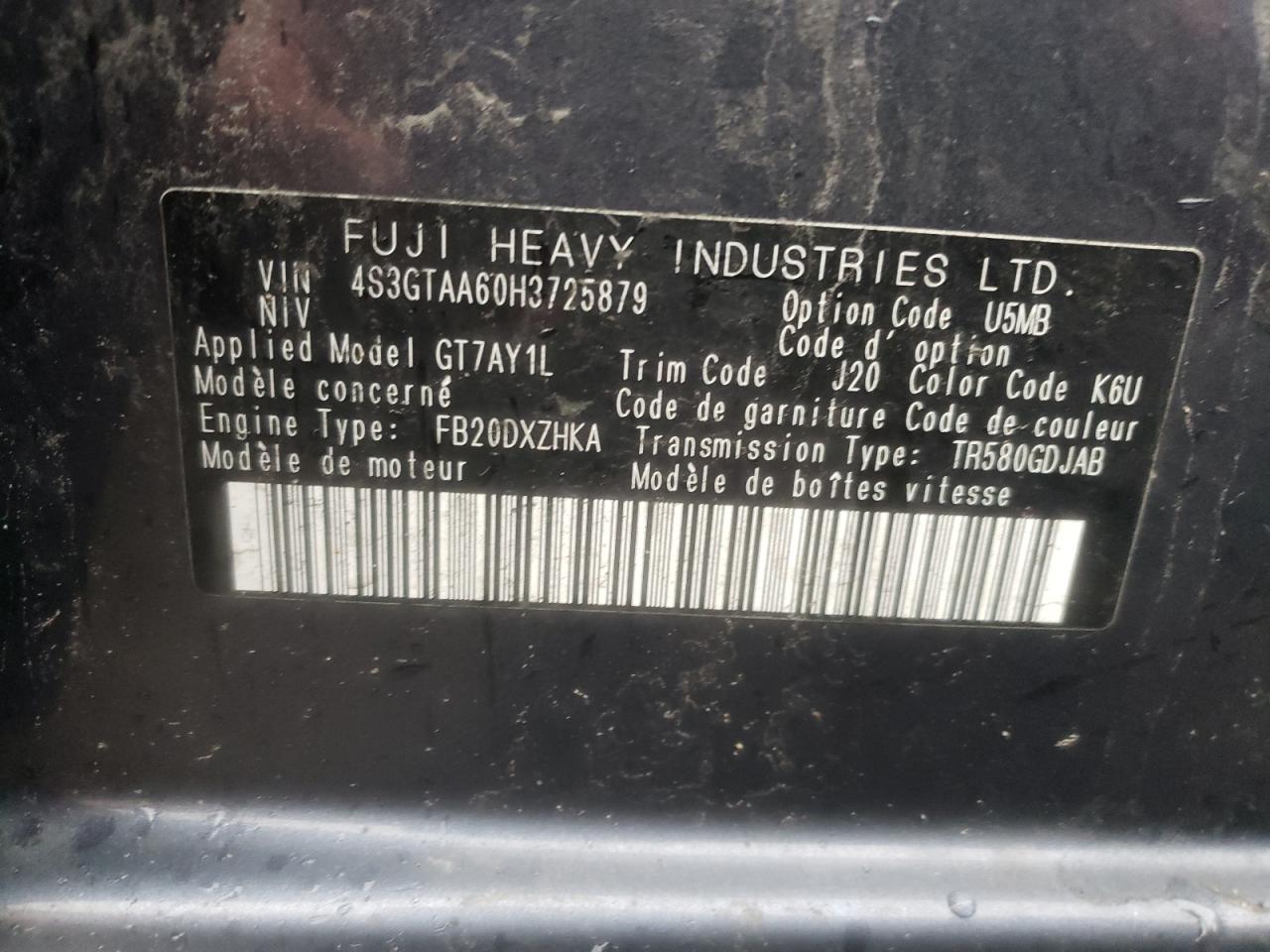 Photo 10 from auction – 2017 SUBARU IMPREZA with VIN 4S3GTAA60H3725879