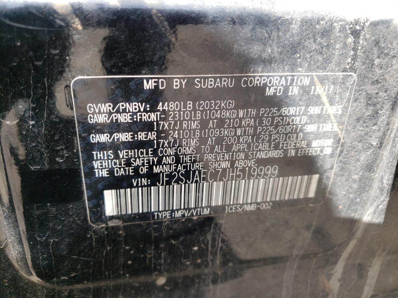 Photo 10 from auction – 2018 SUBARU FORESTER 2 with VIN JF2SJAEC7JH519999