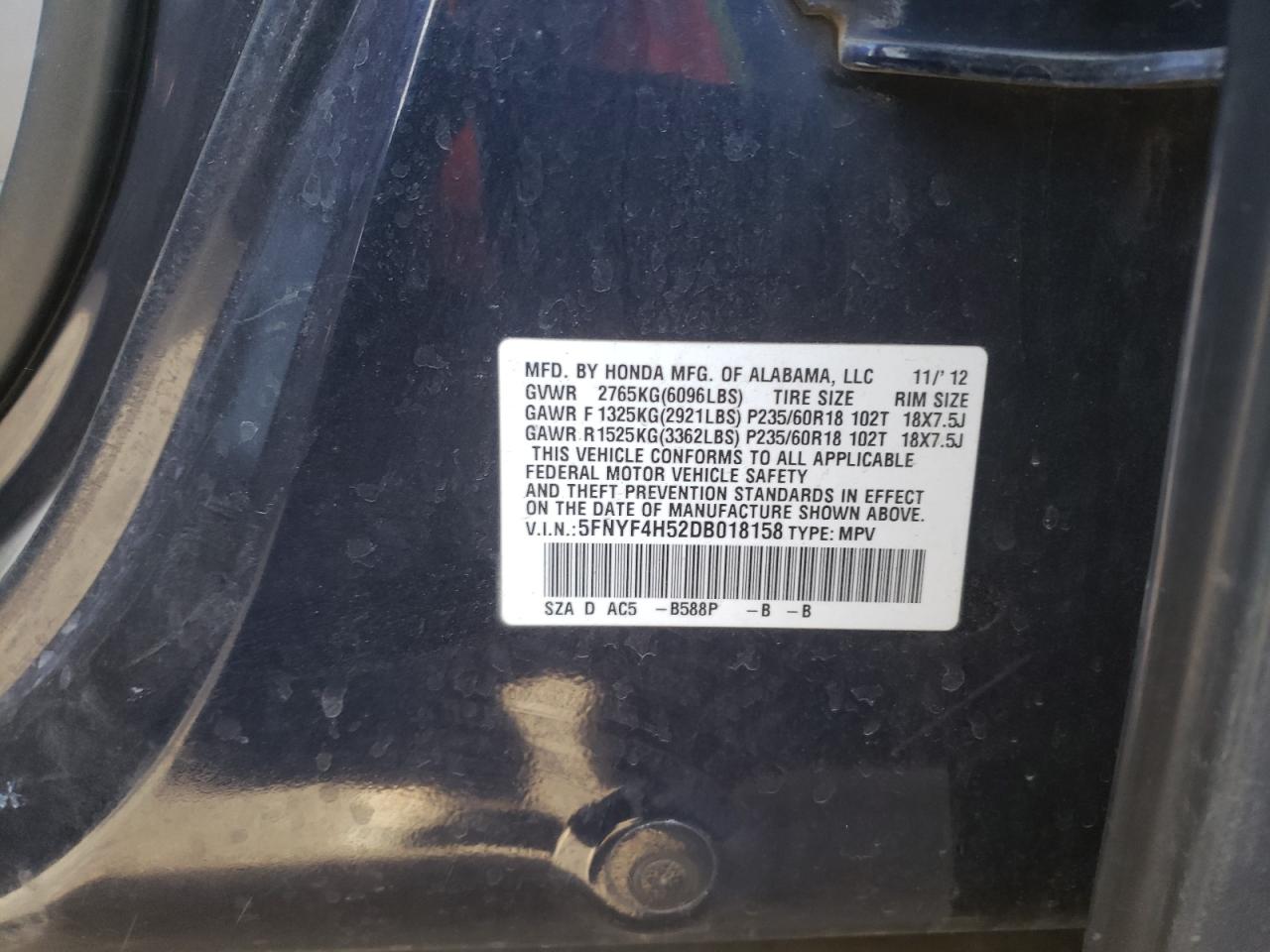 Zdjęcie 10 z aukcji – 2013 HONDA PILOT EXL z VIN 5FNYF4H52DB018158