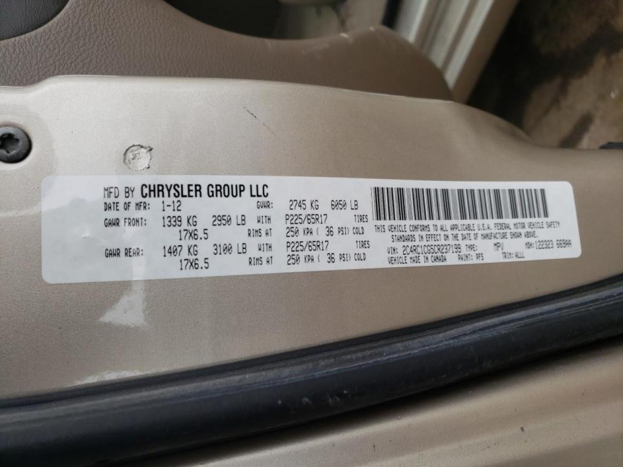 Photo 10 from auction – 2012 CHRYSLER TOWN & COU with VIN 2C4RC1CG5CR237199