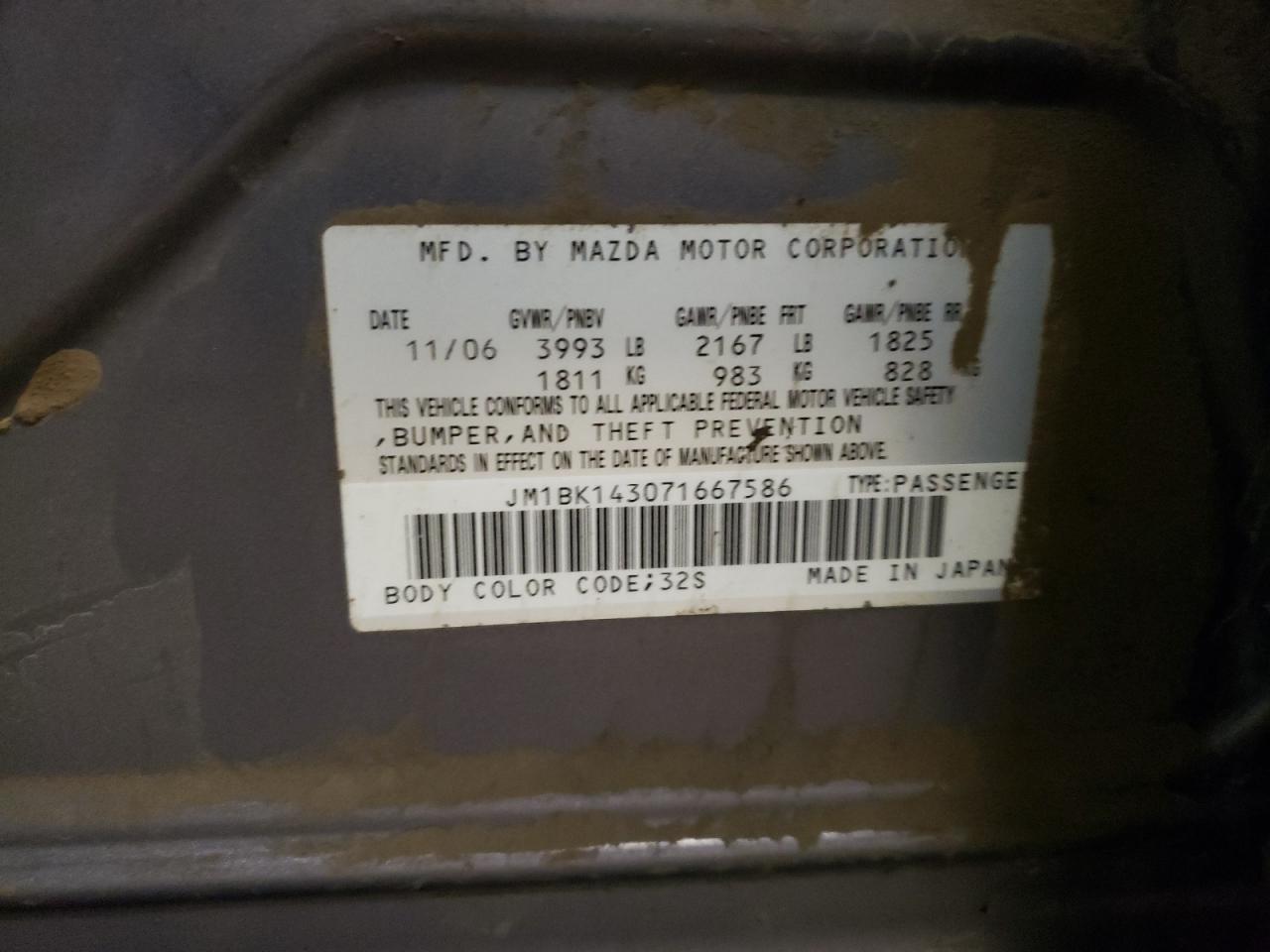 Photo 10 from auction – 2007 MAZDA 3 HATCHBAC with VIN JM1BK143071667586