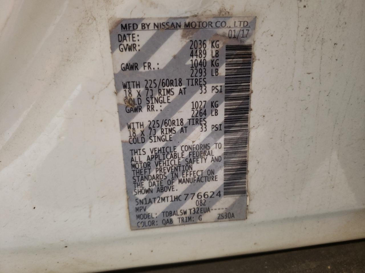 Photo 10 from auction – 2017 NISSAN ROGUE S with VIN 5N1AT2MT1HC776624