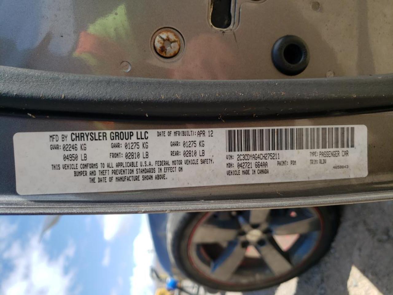 Photo 10 from auction – 2012 DODGE CHALLENGER with VIN 2C3CDYAG4CH275211
