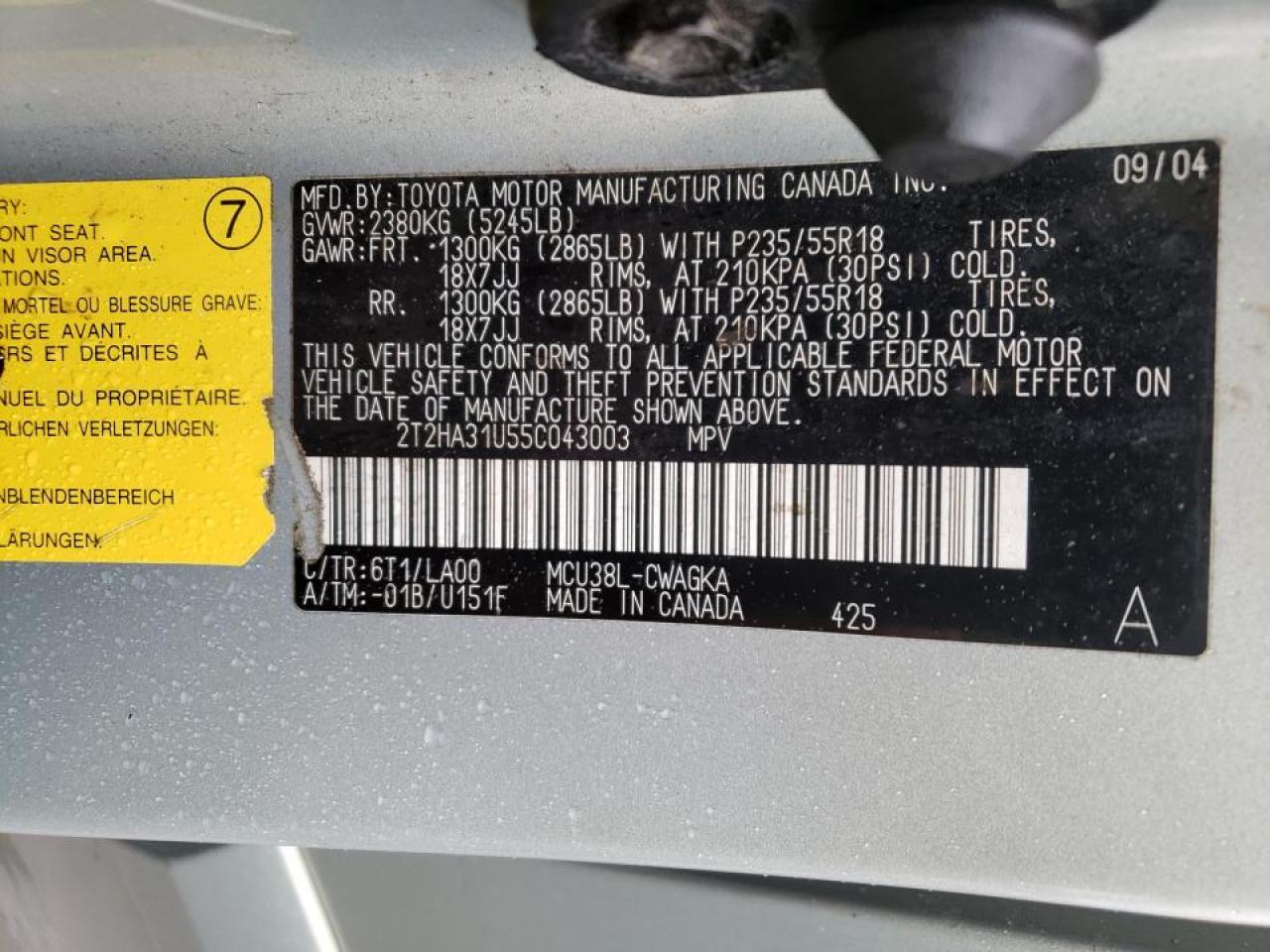 Photo 10 from auction – 2005 LEXUS RX 330 with VIN 2T2HA31U55C043003