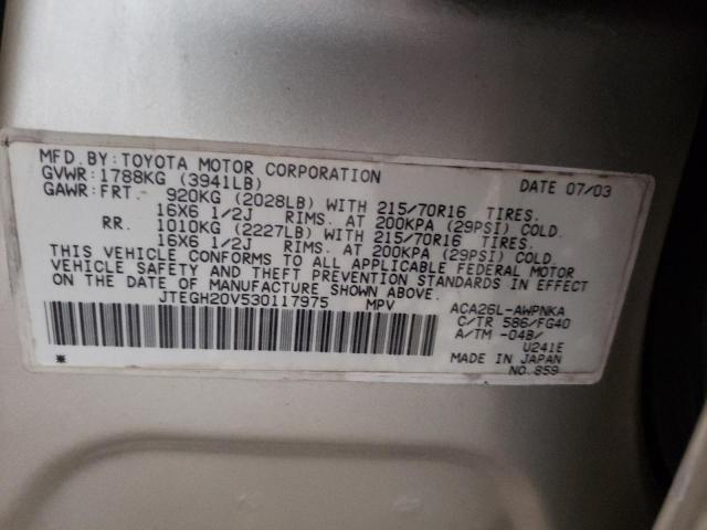 Photo 10 from auction – 2003 TOYOTA RAV4 with VIN JTEGH20V530117975