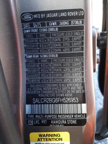 Photo 10 from auction – 2015 LAND ROVER DISCOVERY with VIN SALCR2BG6FH526953