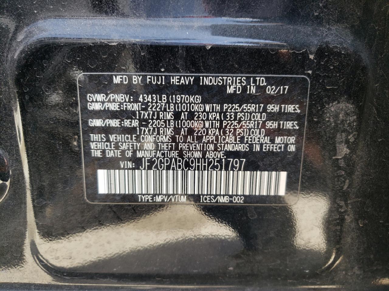 Photo 10 from auction – 2017 SUBARU CROSSTREK with VIN JF2GPABC9HH251797