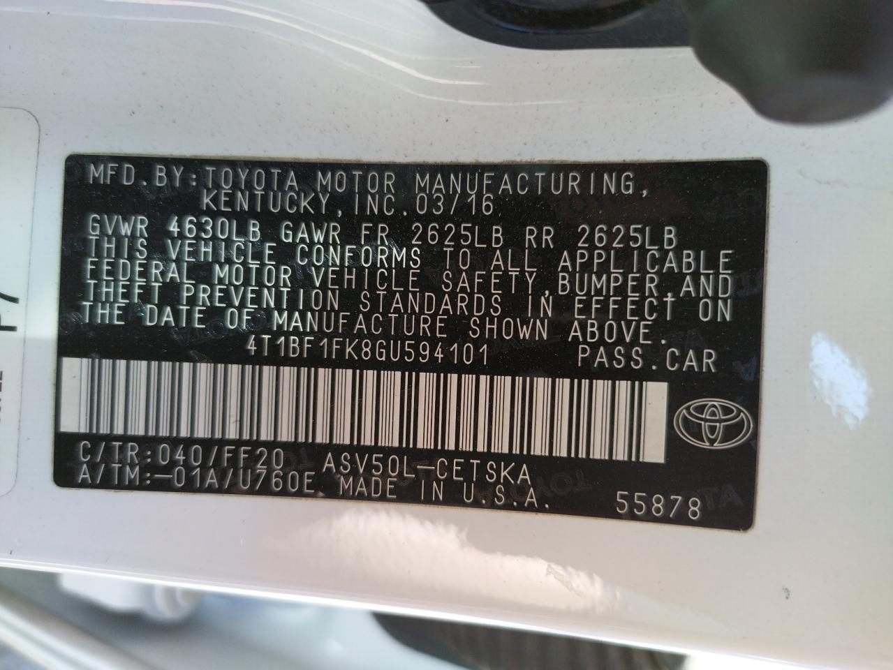 Photo 10 from auction – 2016 TOYOTA CAMRY LE with VIN 4T1BF1FK8GU594101