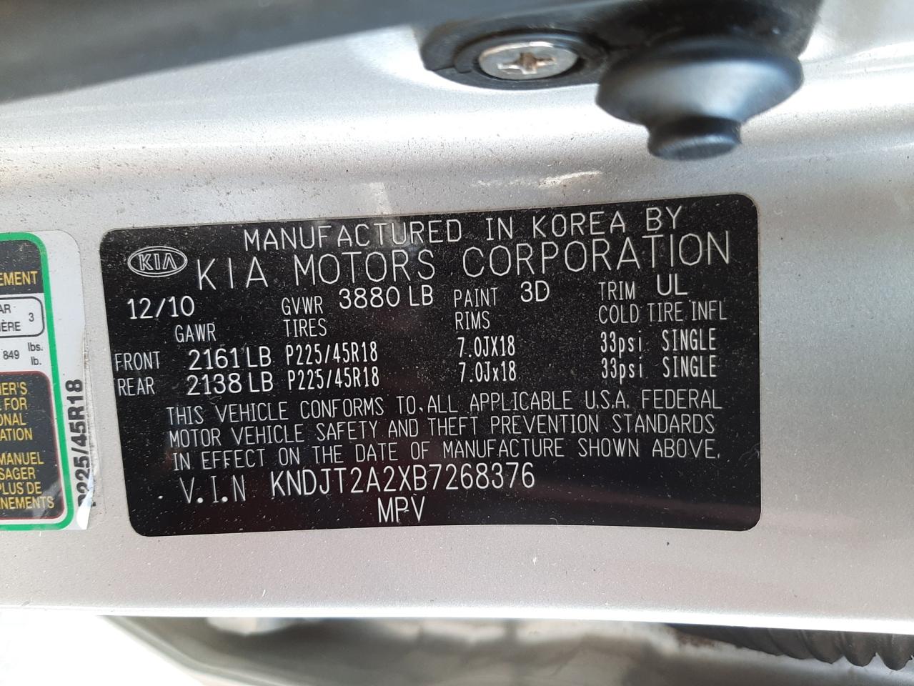Photo 10 from auction – 2011 KIA SOUL with VIN KNDJT2A2XB7268376