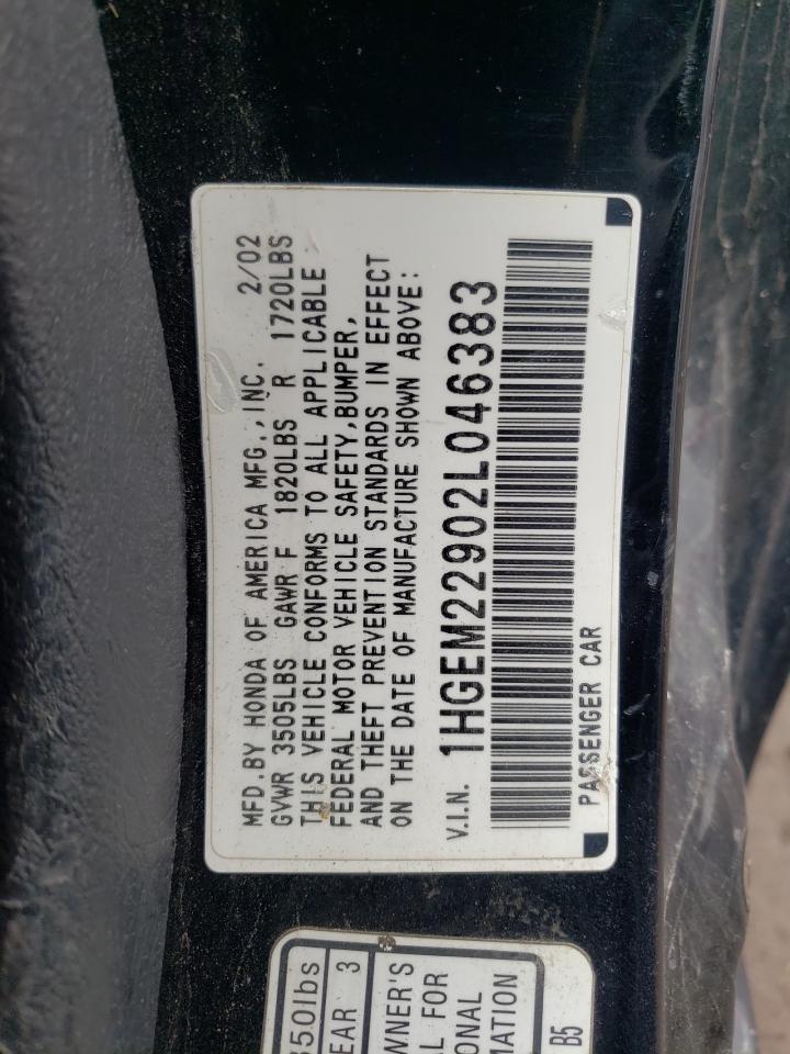 Photo 10 from auction – 2002 HONDA CIVIC EX with VIN 1HGEM22902L046383