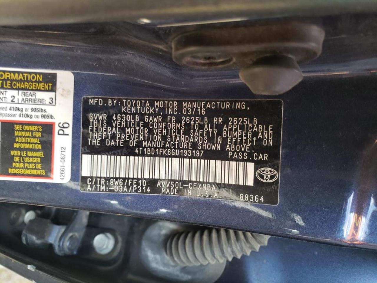 Photo 10 from auction – 2016 TOYOTA CAMRY HYBR with VIN 4T1BD1FK6GU193197