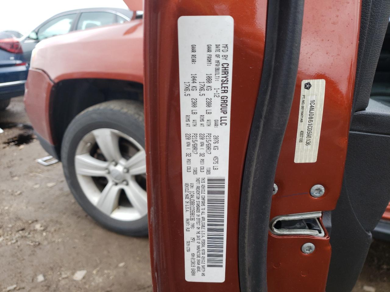 Photo 10 from auction – 2012 JEEP COMPASS SP with VIN 1C4NJDBB1CD598136